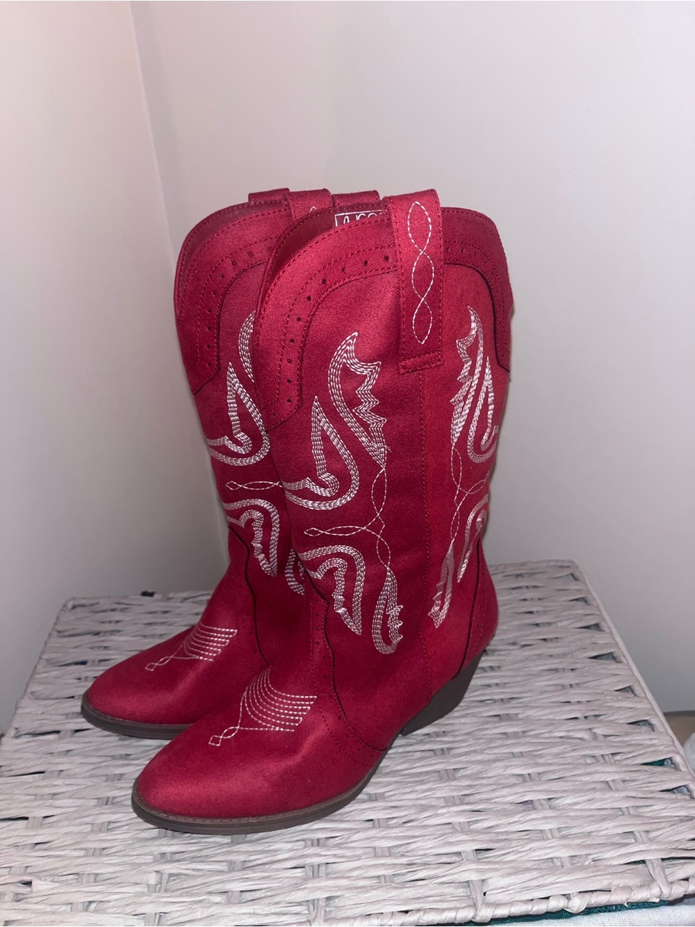 Sugar Red Suede Embroidered Tammy Western Mid-Calf Boots